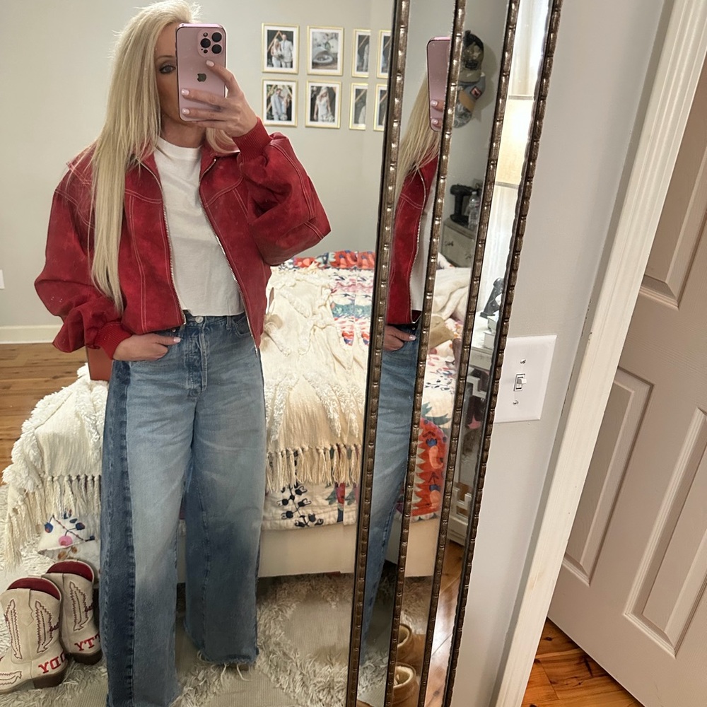 MOTHER Two-Tone Light & Medium Blue Wide Leg Jeans